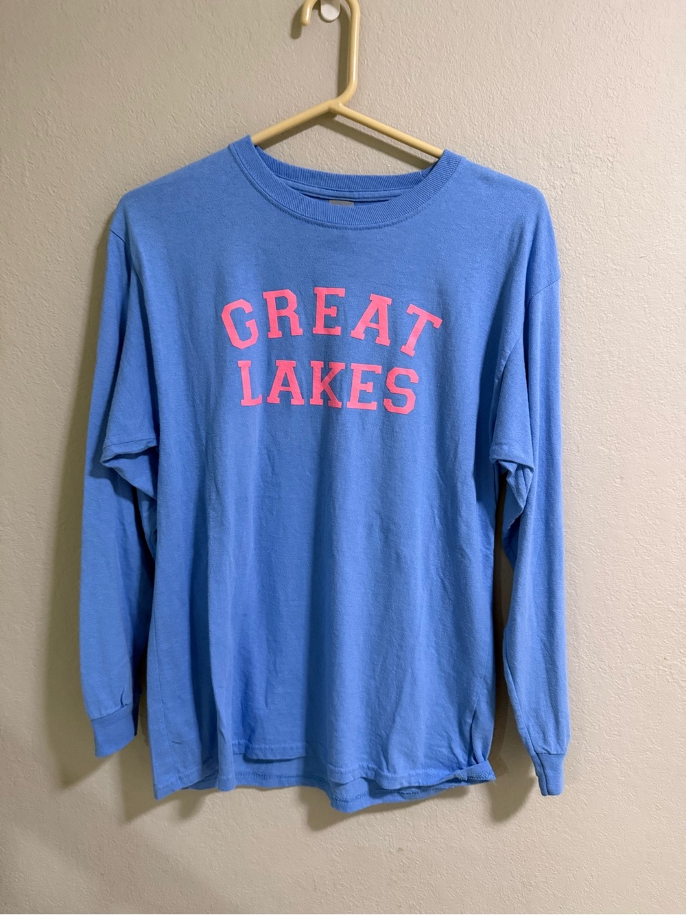 Great Lakes Blue Graphic Long Sleeve Tee XL Pink Print Cotton